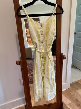 Yellow Stripe Linen-Blend Button-Front Sundress
